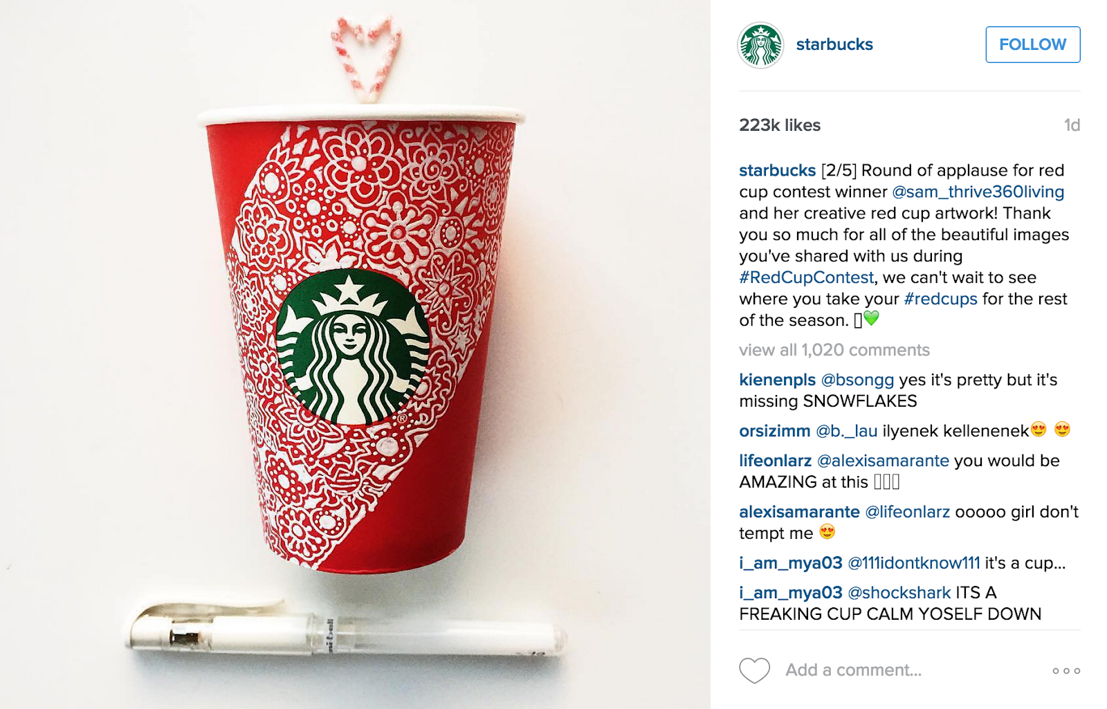 Chiến dịch UGC Starbucks #RedCupContest