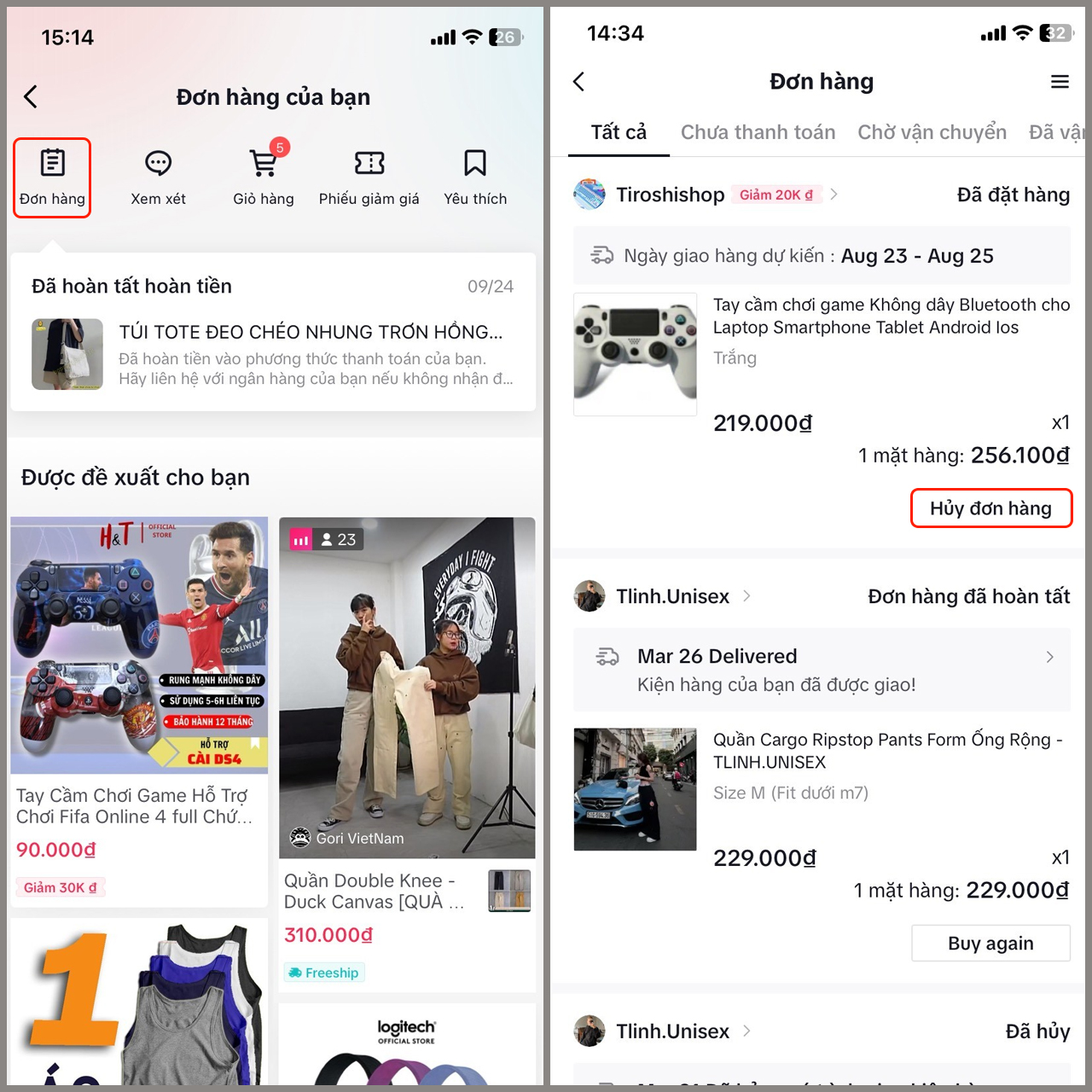 Yêu cầu shop hủy (trong trường hợp thao tác hủy trực tiếp không khả thi)